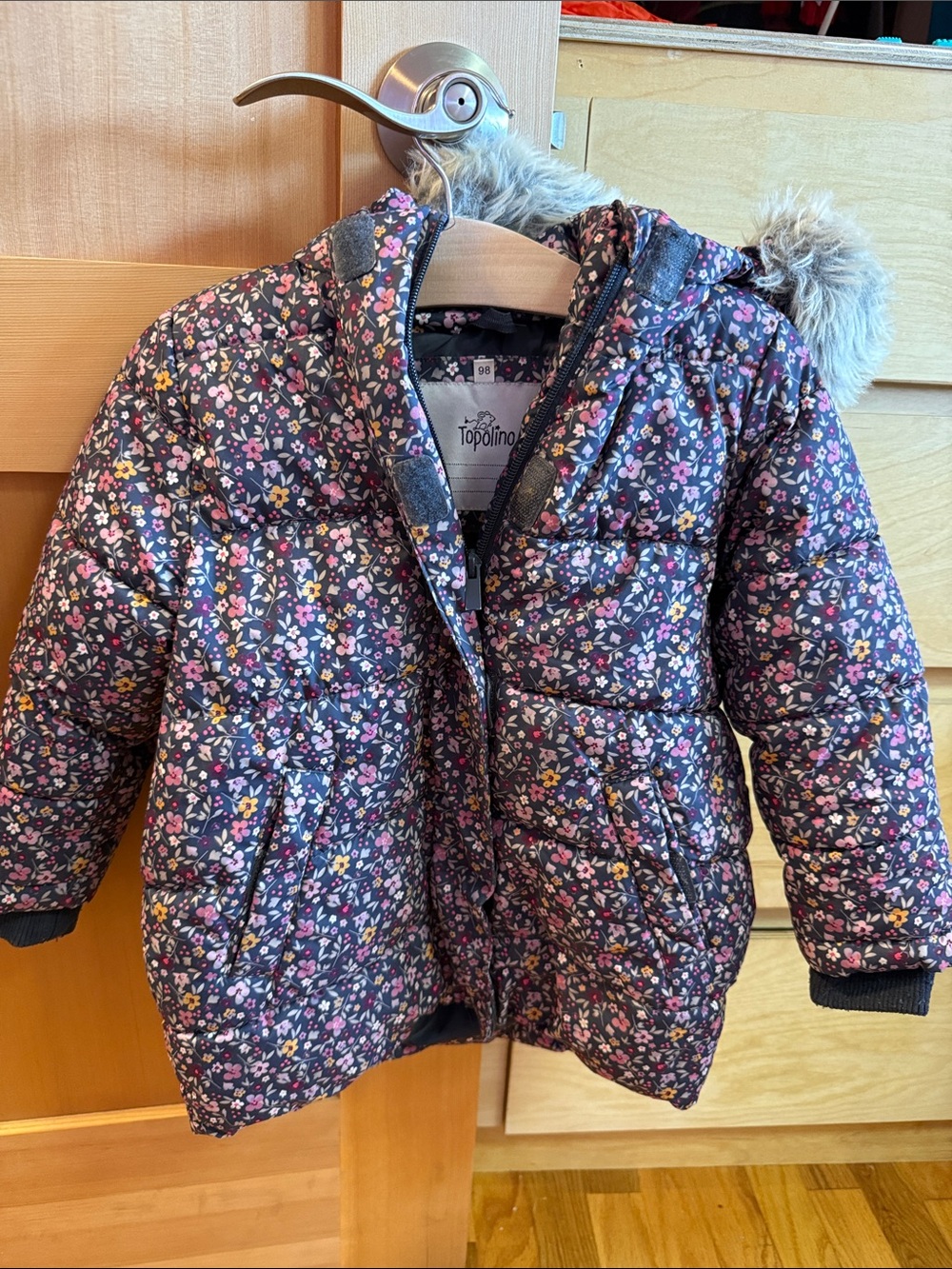 Girls' Floral Puffer Jacket in Navy
